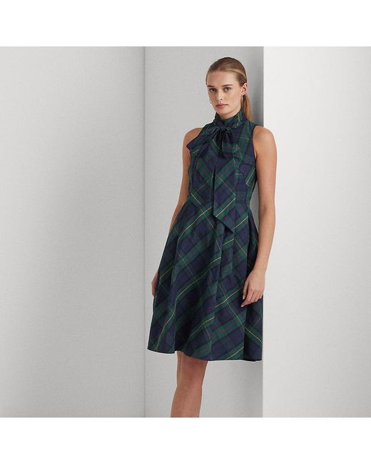 Ralph Lauren Synthetic Plaid Crinkle Dress in Blue Lyst