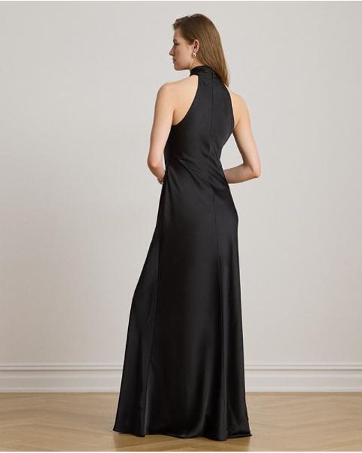 Ralph Lauren Black Satin Charmeuse Halter Gown