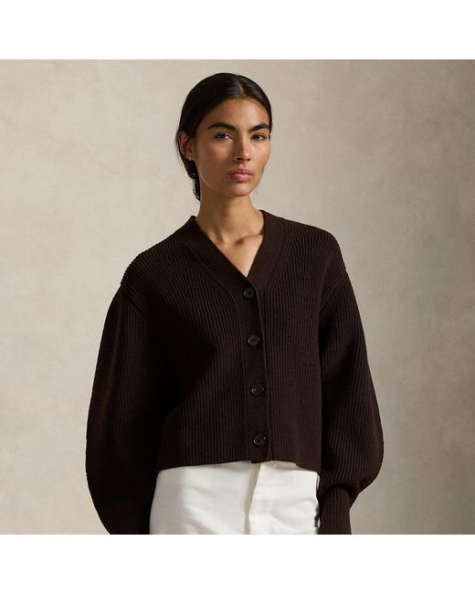 Polo Ralph Lauren Brown Ribbed Wool-Blend Shaped Cardigan