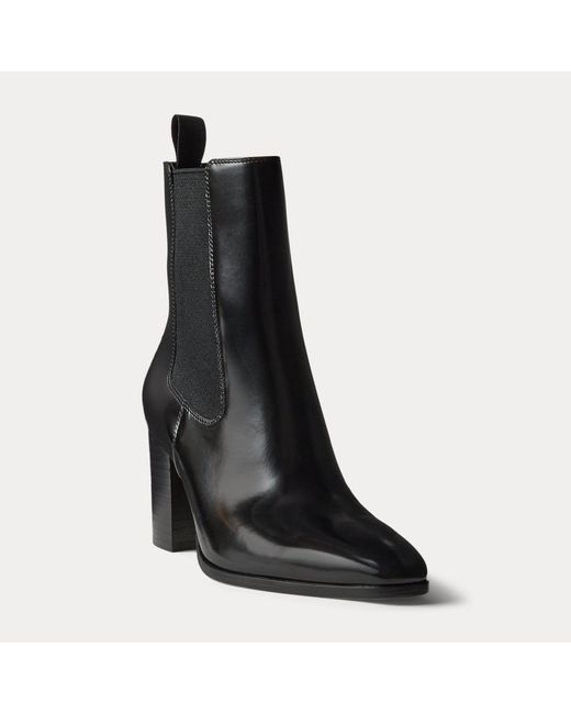 Ralph Lauren Black Raelynn Glazed Leather Booties