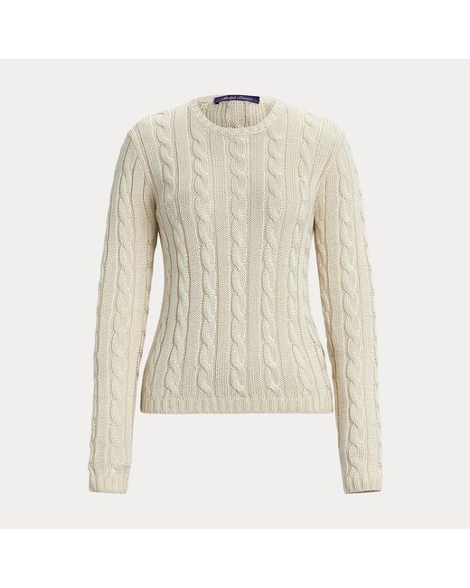 Ralph Lauren Natural Seiden-Rundhalspullover Mit Zopfmuster