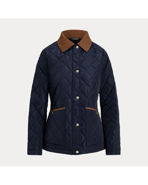 Ralph Lauren Blue Twill-Trim Diamond-Quilted Barn Jacket