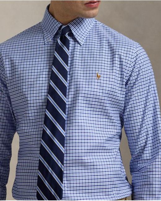 Ralph Lauren Custom Fit Geruit Oxford Overhemd in het Blue voor heren