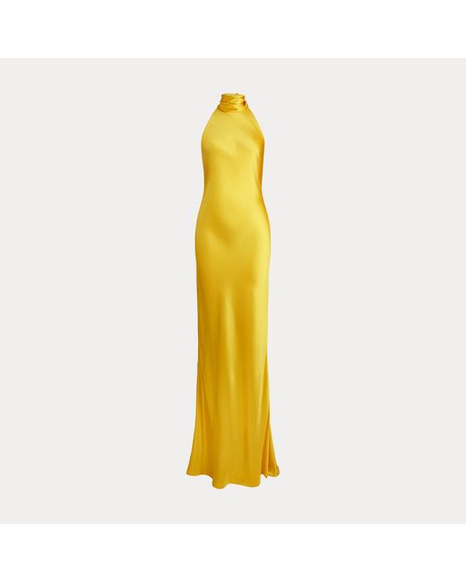 Ralph Lauren Yellow Chilton Stretch Satin Evening Dress