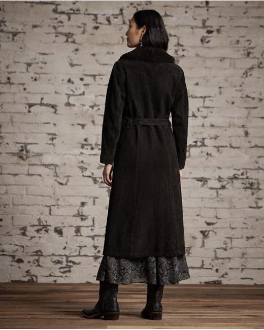 RRL Black Shearling-Collar Suede Wrap Coat
