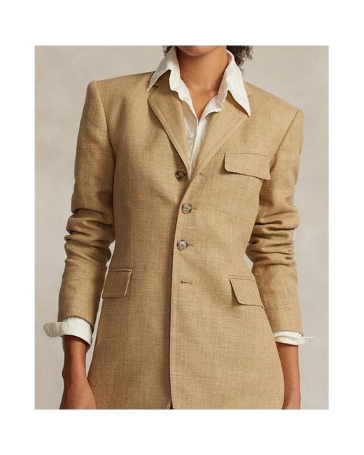 Polo Ralph Lauren Natural Tweed-Blazerjacke aus Seide und Leinen