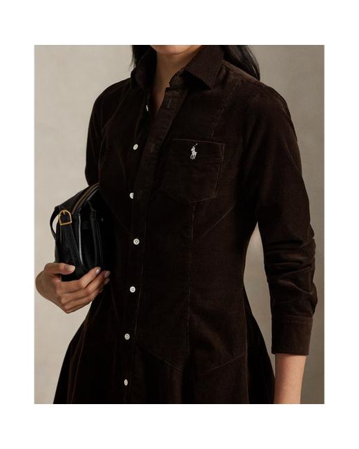 Chemisier a trapezio in velluto a coste di Polo Ralph Lauren in Black