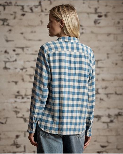 Camisa De Algodón Y Lino De Cuadros RRL de color Blue