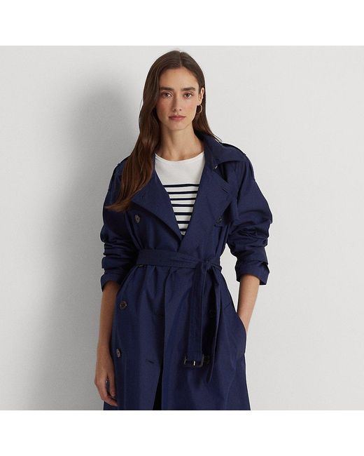 Lauren by Ralph Lauren Cotton-blend Twill Trench Coat in Blue | Lyst