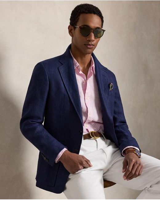 Polo Ralph Lauren Pink Custom Fit Striped Linen Shirt for men