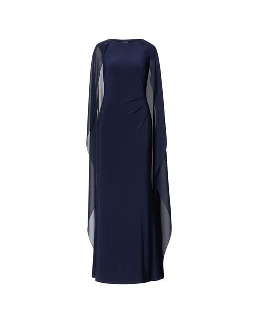 Ralph Lauren Blue Georgette-cape Jersey Gown