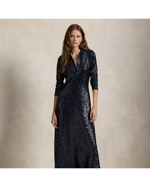 Polo Ralph Lauren Blue Sequinned Long-Sleeve Polo Dress