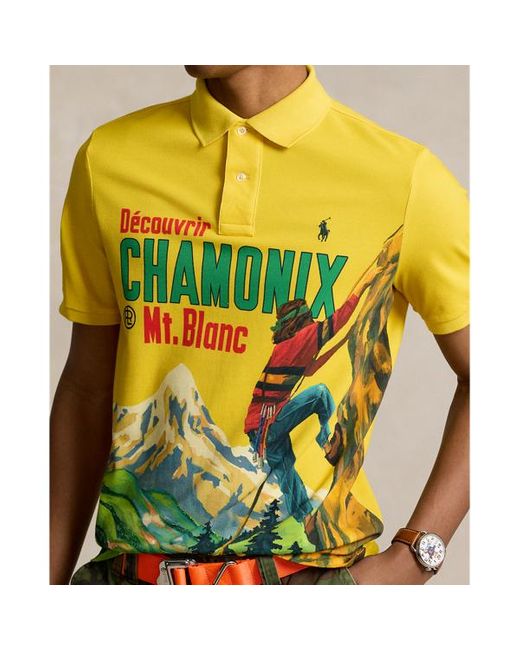 Ralph Lauren Yellow Classic Fit Mesh Graphic Polo Shirt for men