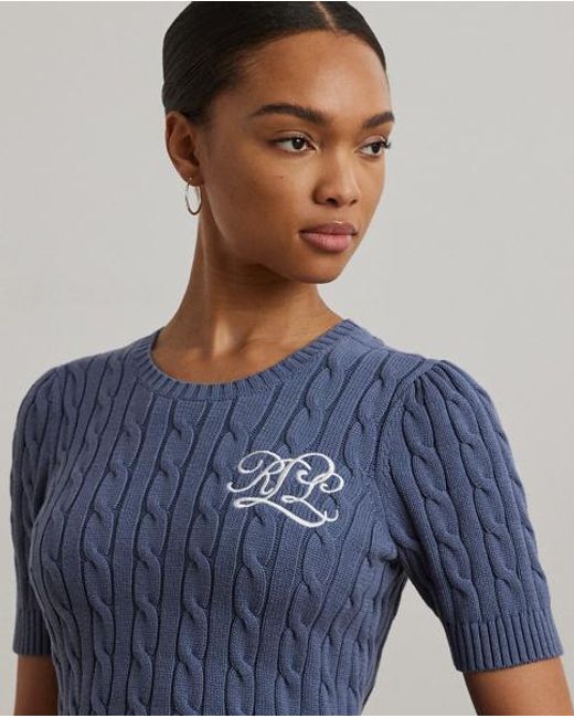 Ralph Lauren Katoenen Kabeltrui Met Korte Mouwen in het Blue