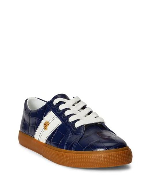Ralph Lauren Blue Janson Ii Croc-Embossed Leather Sneaker