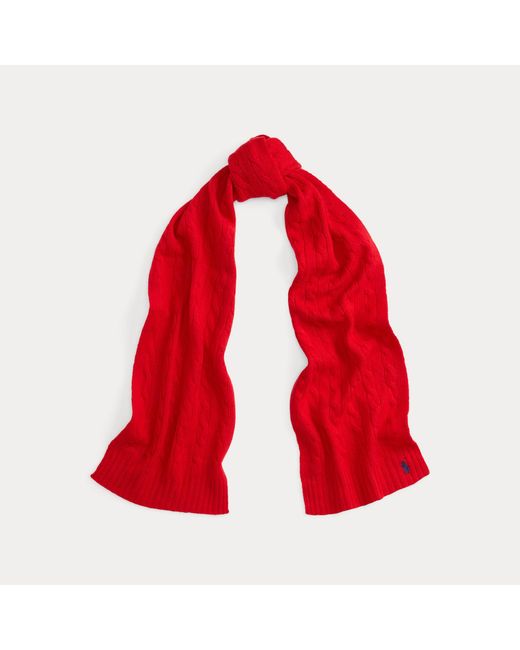 Polo Ralph Lauren Red Cable-Knit Wool-Cashmere Scarf