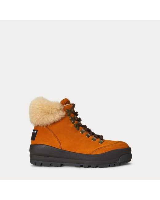 Ralph Lauren Brown Suede & Shearling Hiking Boot