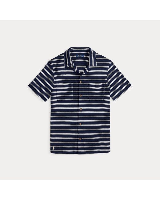 Polo Ralph Lauren Blue Striped Pointelle-Jersey Camp Shirt for men
