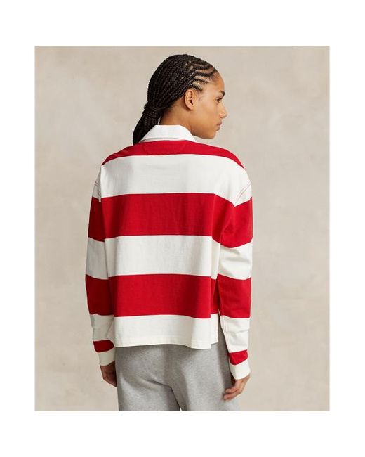 Polo Ralph Lauren Red Striped Cropped Jersey Rugby Shirt