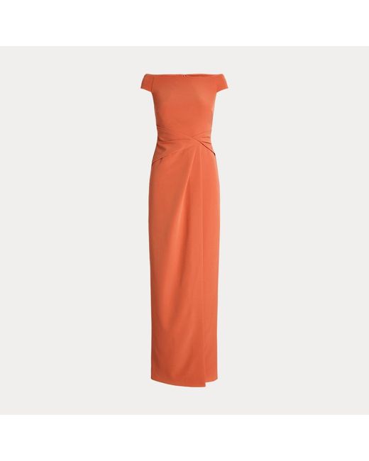 Ralph Lauren Orange Crepe Off-the-shoulder Gown