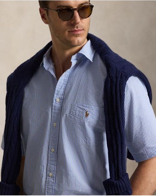 Ralph Lauren Blue Rl Prepster Striped Seersucker Shirt for men