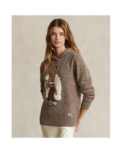 Pullover Polo Bear in lana e cashmere con cappuccio di Polo Ralph Lauren in Brown