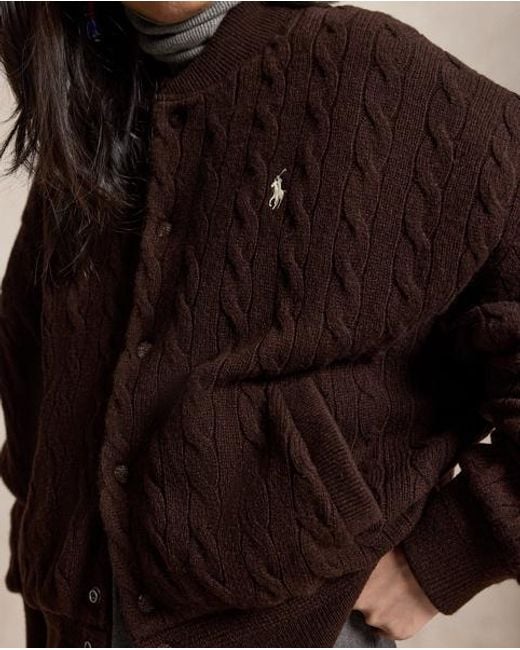 Polo Ralph Lauren Brown Cable-Knit Wool-Cashmere Snapped Jacket
