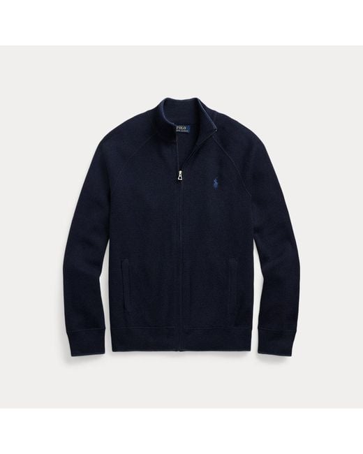Polo Ralph Lauren Blue Textured Cotton Full-zip Jumper for men