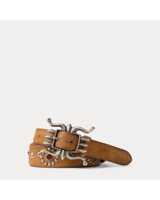 RRL Brown Studded Roughout Suede Belt for men