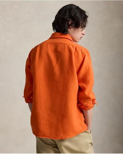 Polo Ralph Lauren Orange Custom Fit Slub Linen Shirt for men
