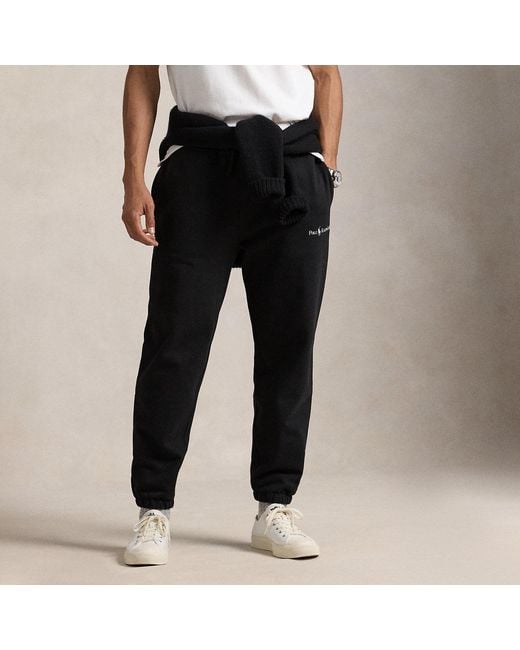 Polo Ralph Lauren Black Relaxed Fit Logo Fleece Tracksuit Bottom for men