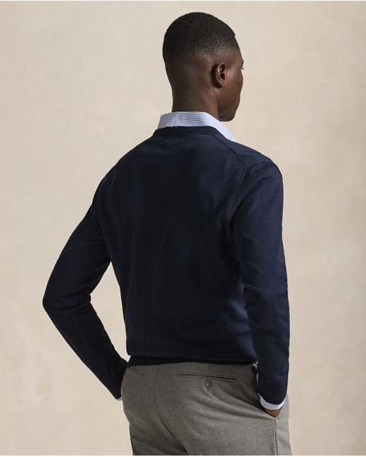 Polo Ralph Lauren Blue Slim Fit Cotton V-neck Sweater for men