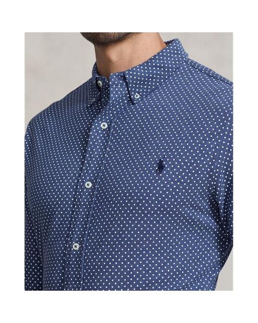 Ralph Lauren Grotere Maten - Vederlicht Mesh Overhemd Met Stippen in het Blue voor heren