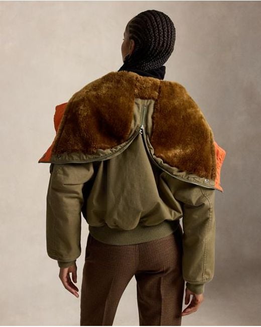 Polo Ralph Lauren Green Shearling-Hood Flight Jacket