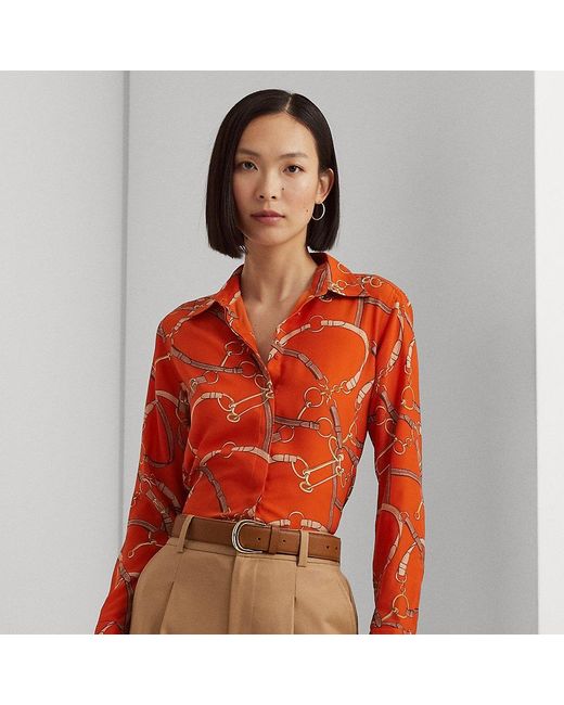Ralph Lauren Red Belting-print Crepe Shirt