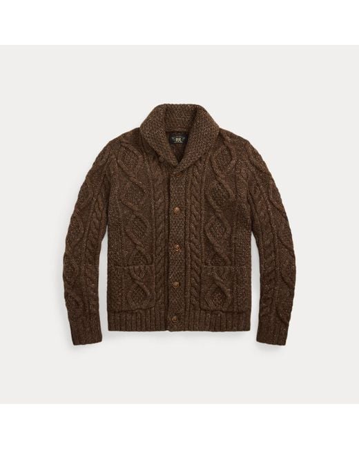 RRL Brown Heathered Aran-Knit Shawl Cardigan for men