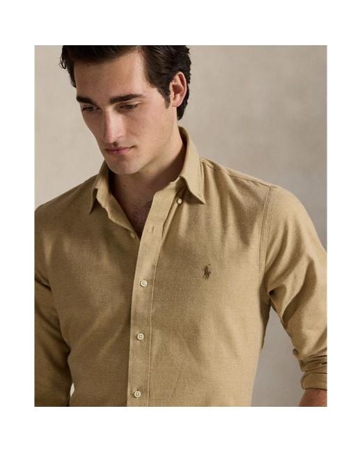 Camicia in twill tecnico Custom-Fit di Polo Ralph Lauren in Natural da Uomo