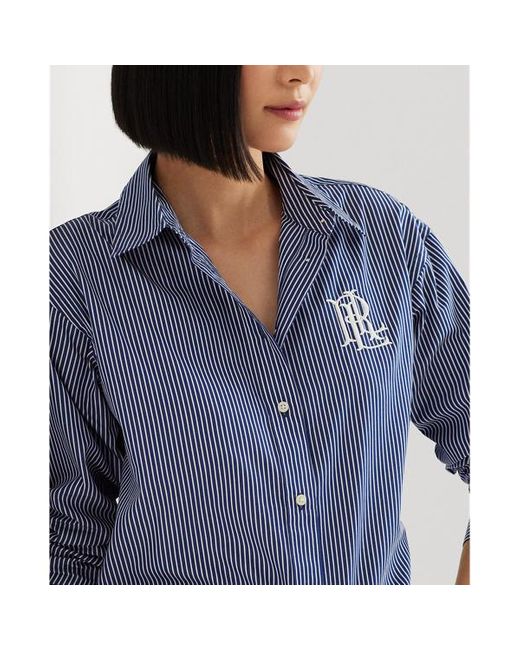 Camicia in popeline di cotone a righe di Lauren by Ralph Lauren in Blue