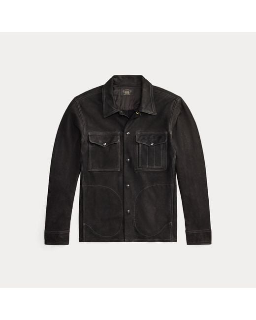 RRL Black Roughout Suede Workshirt for men