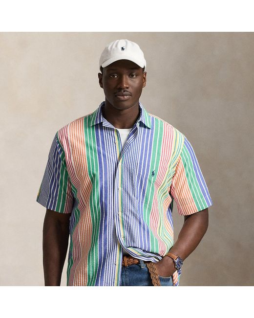 Ralph Lauren Blue Striped Seersucker Camp Shirt for men