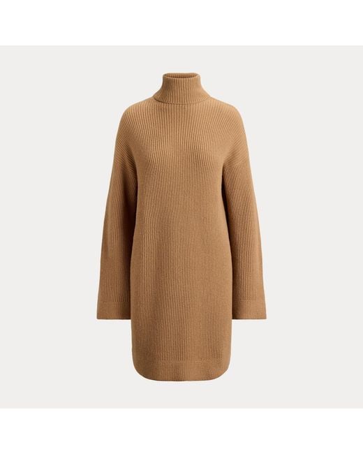 Ralph Lauren Brown Wool-Cashmere Roll Neck Dress
