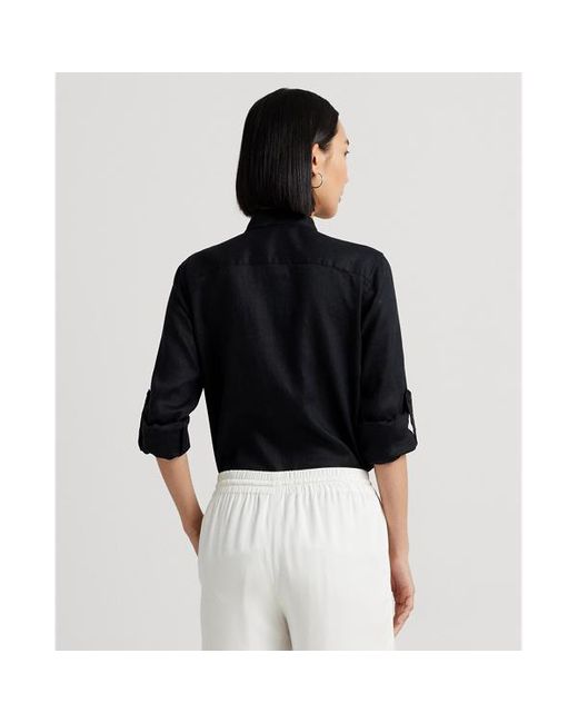 Camicia in lino con maniche arrotolabili di Lauren by Ralph Lauren in Black