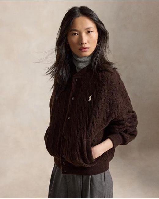 Polo Ralph Lauren Brown Cable-Knit Wool-Cashmere Snapped Jacket