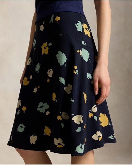 Ralph Lauren Blue Floral-Print Crepe Skirt