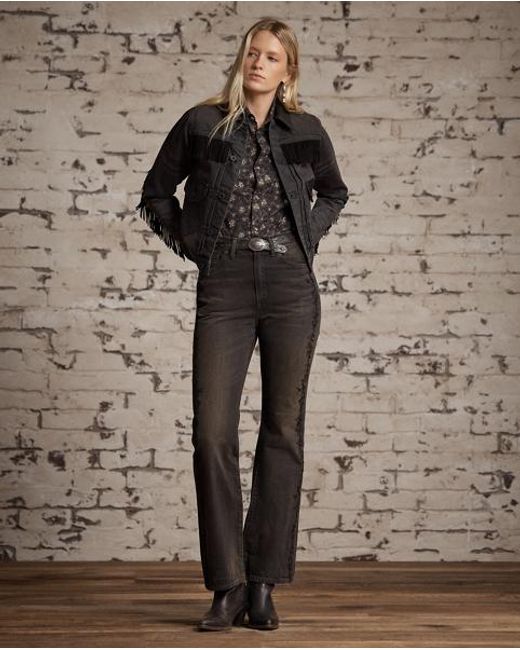 RRL Black Suede-Trim Denim Jacket