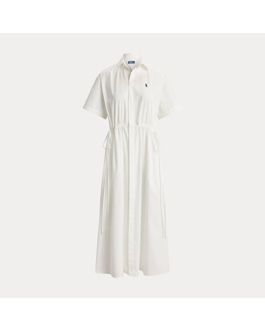 Polo Ralph Lauren White Cotton Drawcord Maxi Shirtdress