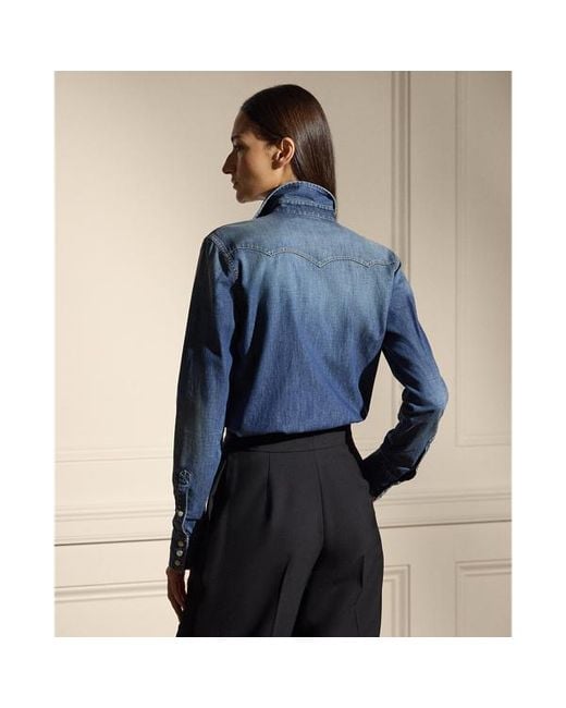 Ralph Lauren Blue Payson Cotton Denim Western Shirt