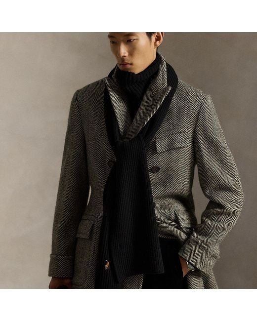 Polo Ralph Lauren Black Rib-Knit Wool-Blend Scarf for men