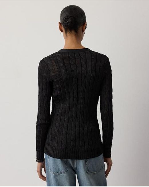 Ralph Lauren Black Cable-Knit Silk Cardigan Sweater