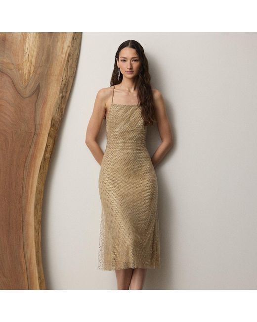 Ralph Lauren Natural Verziertes Tüll-Cocktailkleid Donnely